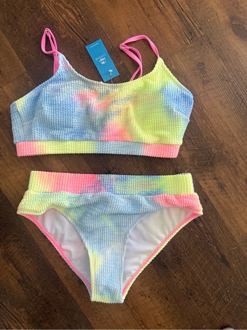 Cupshe Women’s Tie-Dye Textured Bikini Set - Pink, Blue, Yellow